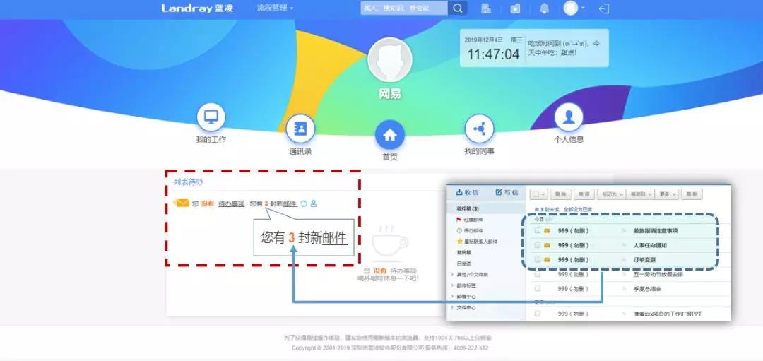 网易企业邮箱与OA整合，新邮件到达提醒